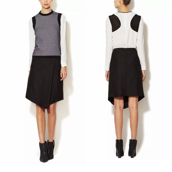 Tibi Sharkskin Suiting Draped Black Midi Skirt - Picture 8 of 8